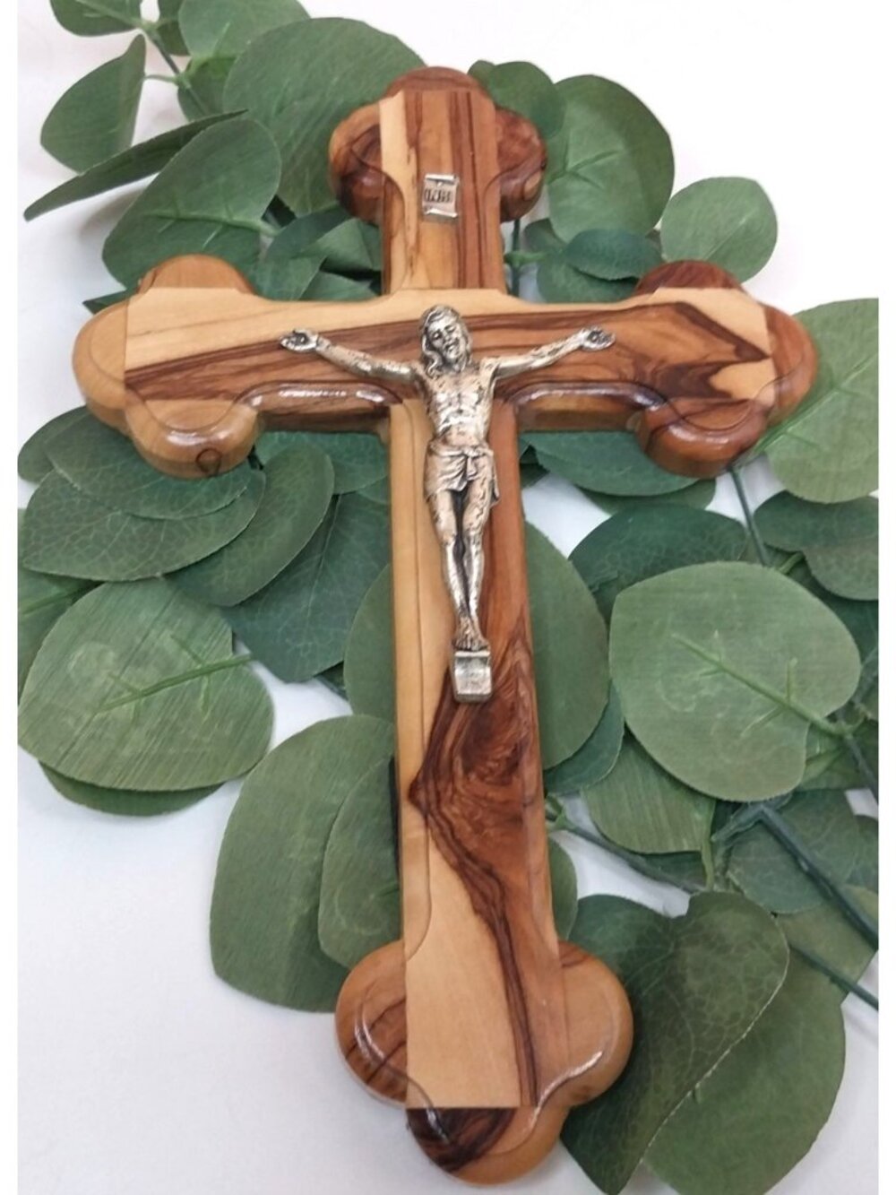 Handmade Olive Wood & Brass Crucifix 9" Made in Jerusalem